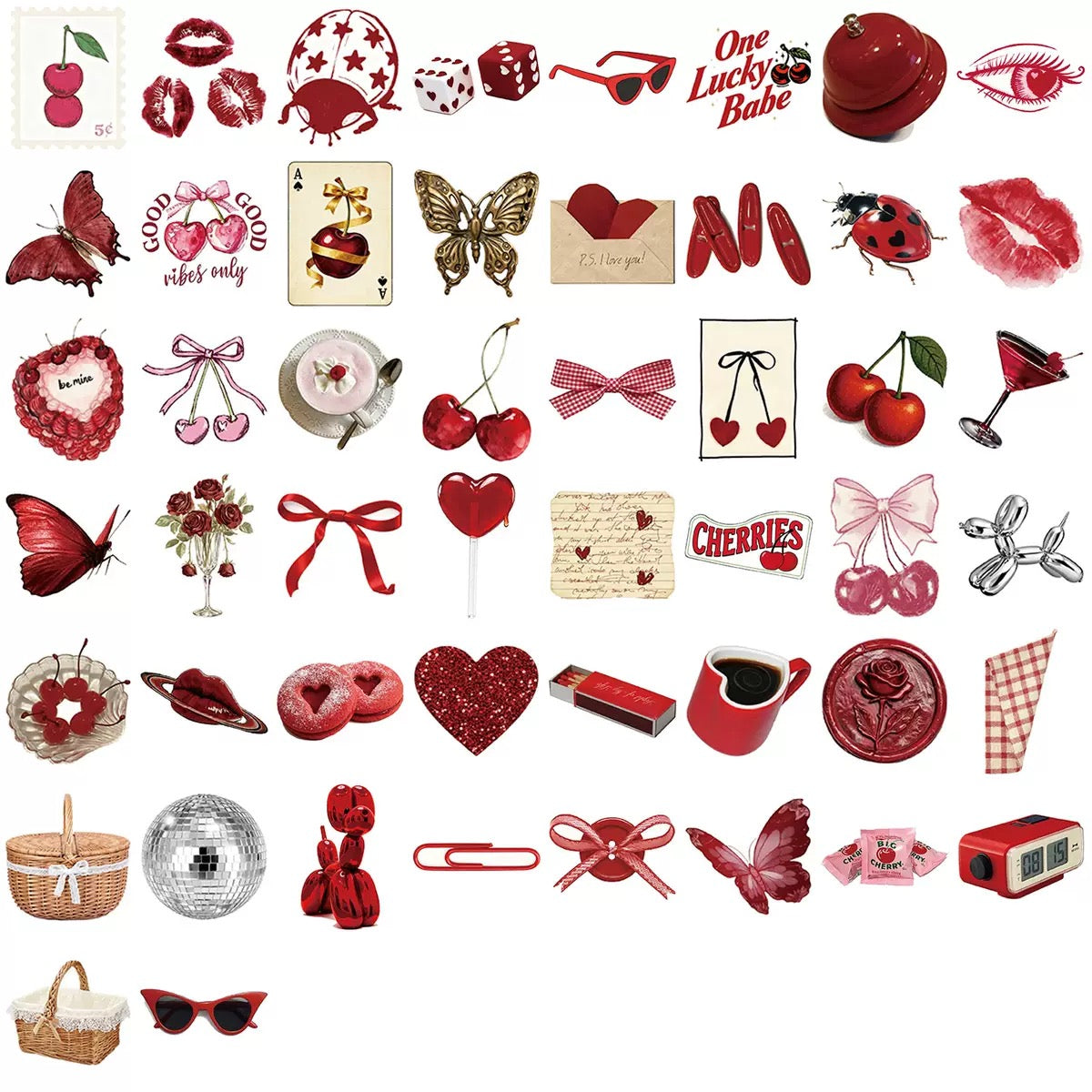 Cherry Aesthetic Sticker Pack - 50 pcs