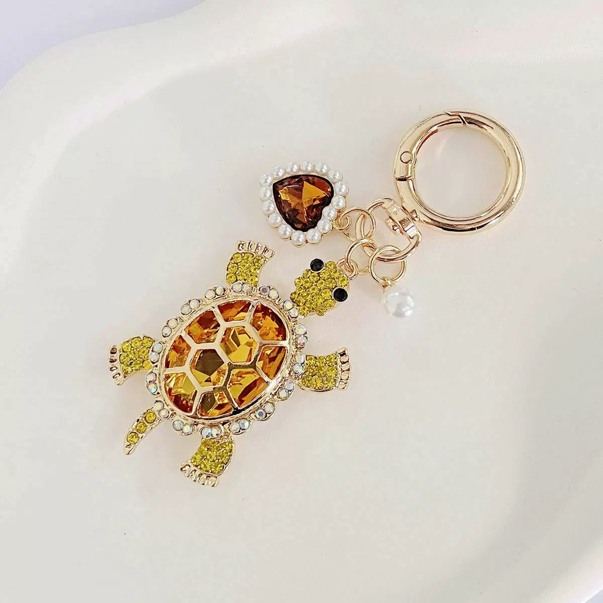 Emerald Sea Turtle Rhinestone Keychain