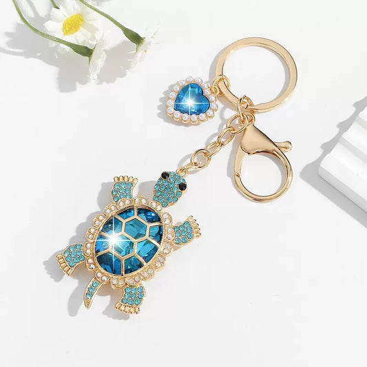 Emerald Sea Turtle Rhinestone Keychain