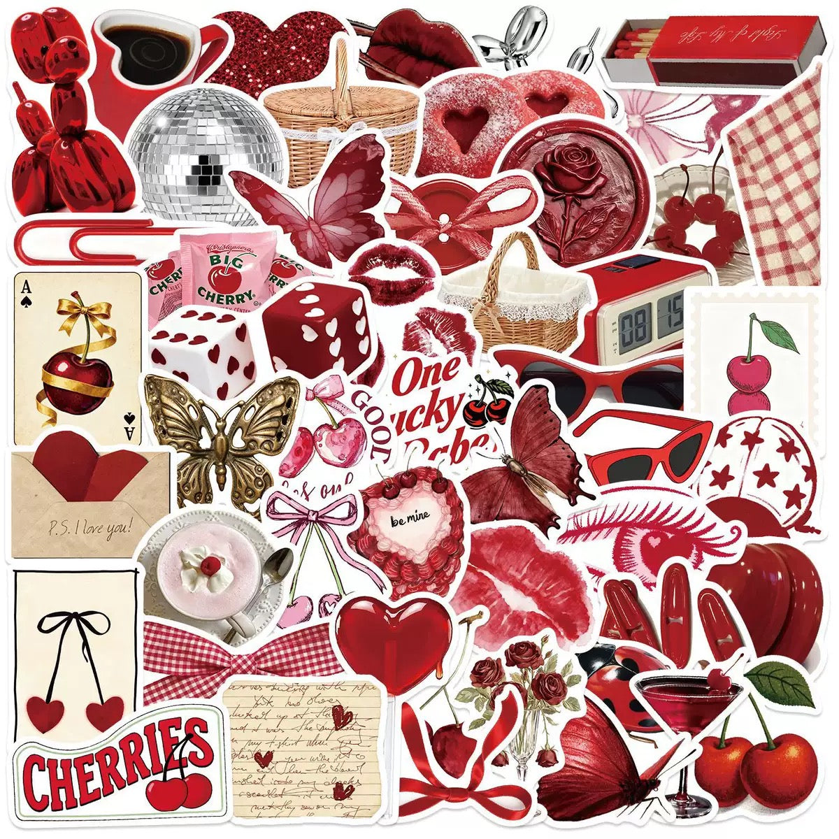 Cherry Aesthetic Sticker Pack - 50 pcs
