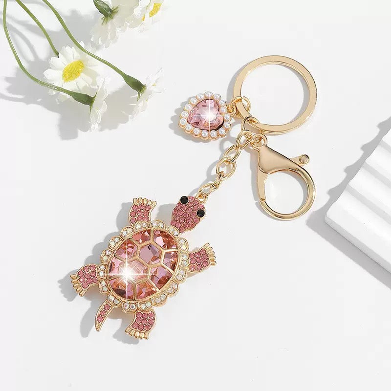 Emerald Sea Turtle Rhinestone Keychain