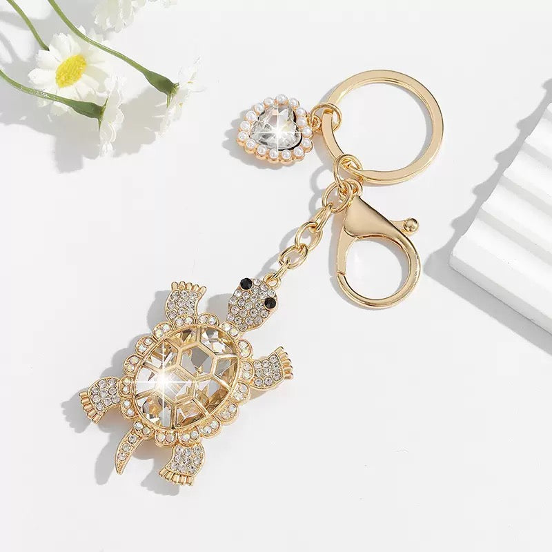 Emerald Sea Turtle Rhinestone Keychain