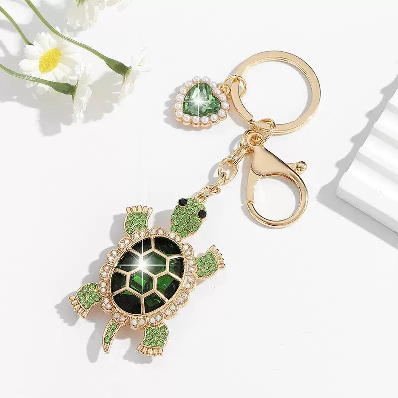 Emerald Sea Turtle Rhinestone Keychain