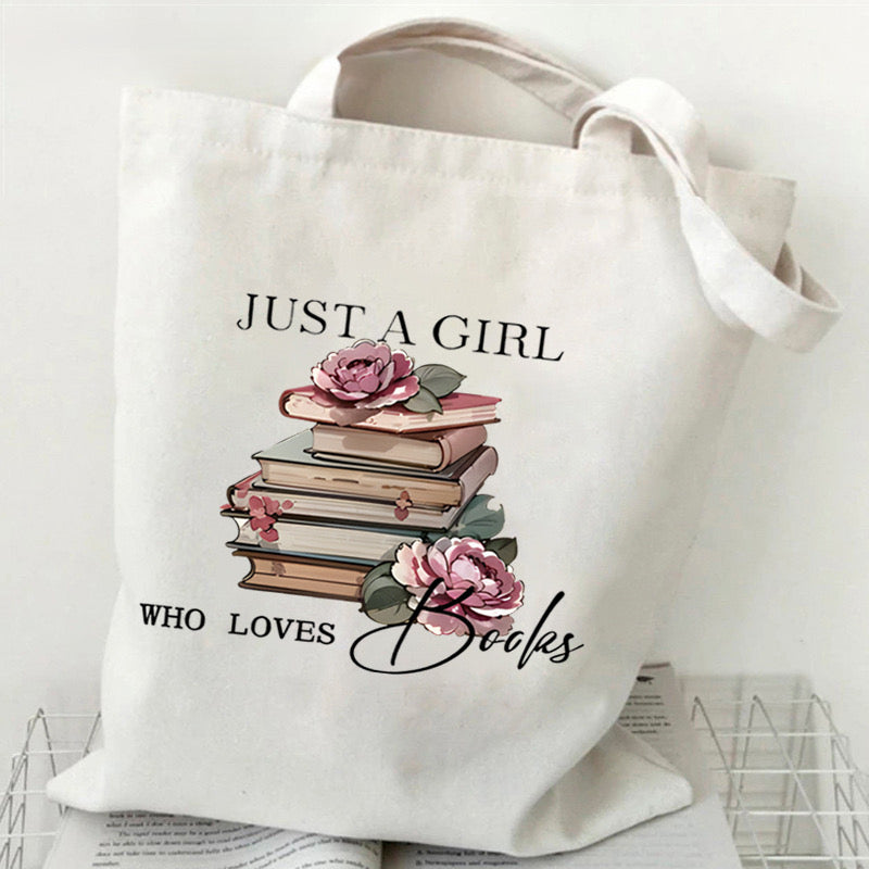 Bookish Tote Bag "Just a girl who loves books" White