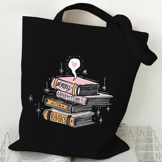 Bookish Tote Bag "Many Adventures with Books" Black